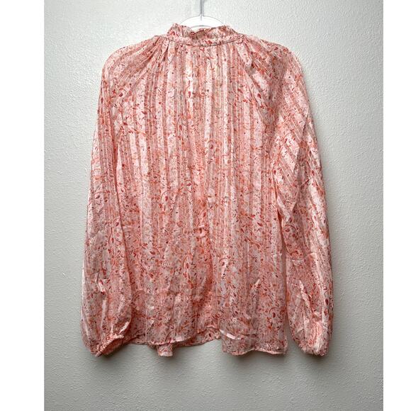 NWT H&M Floral Ruffle Tie-Neck Crêpe Blouse Peach Pink L - Picture 5 of 13